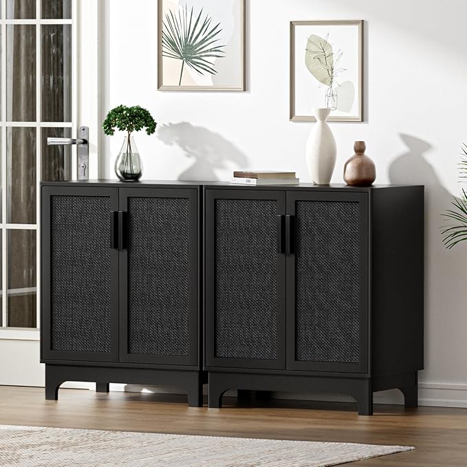 Black Rattan Cabinet, Natural Rattan Storage Cabinet - Image 5