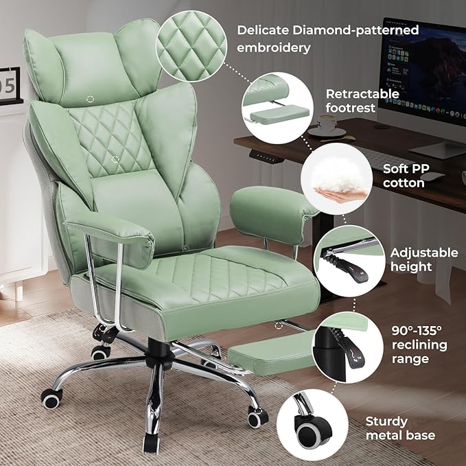 COMHOMA Big and Tall Office Chair, High Back Leather Gaming Chair - Image 5