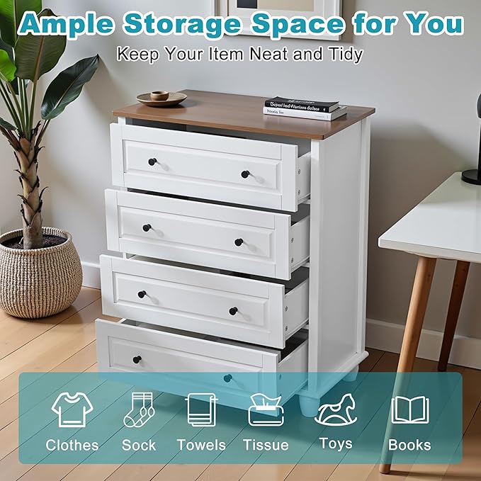 Farmhouse 4 Drawers Dresser for Bedroom, 29.1" Wide Wood Chest of Drawers - Image 3