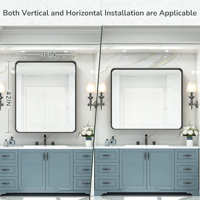 TokeShimi 42x36 Black Bathroom Mirror - Image 8