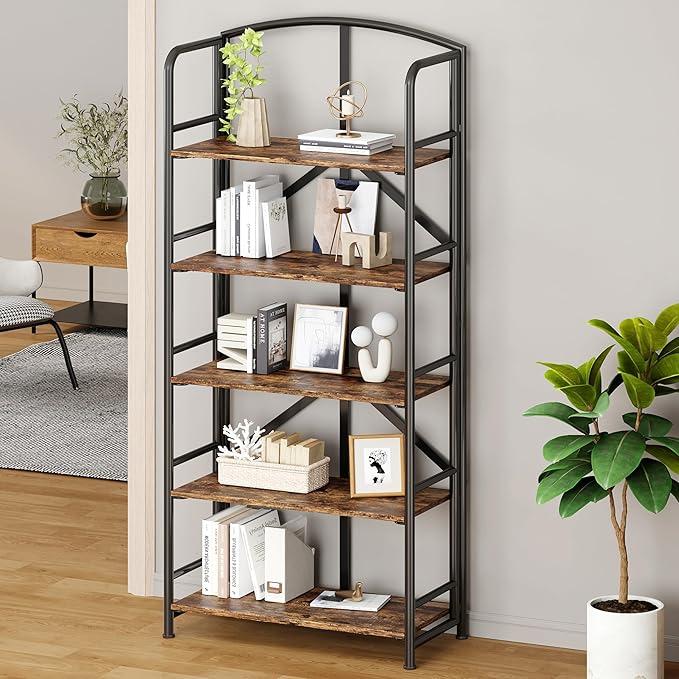 No-Assembly Folding Gold Bookshelf Storage Shelves 5 Tiers Vintage - Image 2