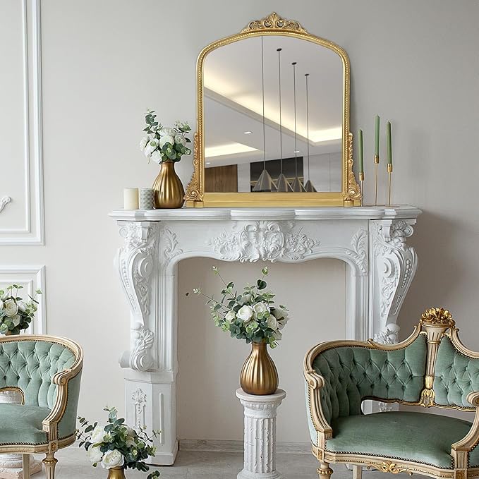 Traditional Ornate Arched Wall Mirror Baroque Vintage Framed Bathroom Vanity - Image 6