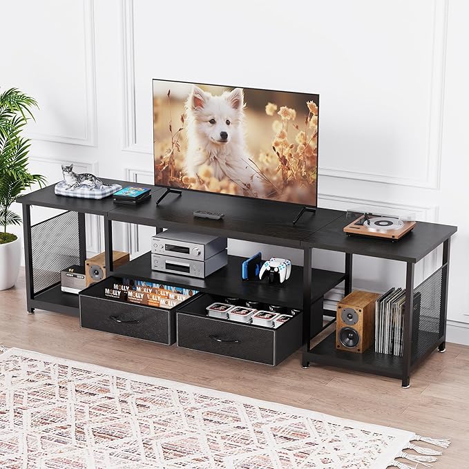 TV Stand with Drawers and Open Storage Shelves by eiskah