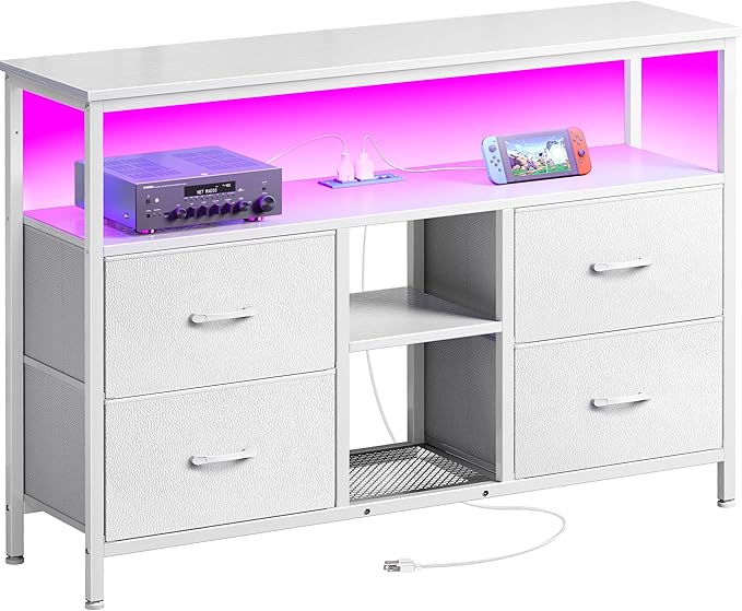 Huuger TV Stand Dresser with Power Outlets and LED Lights, 4 Drawers by Huuger
