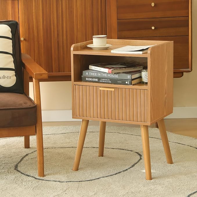 AWASEN Fluted Nightstand, Mid Century Modern Bedside Table - Image 2