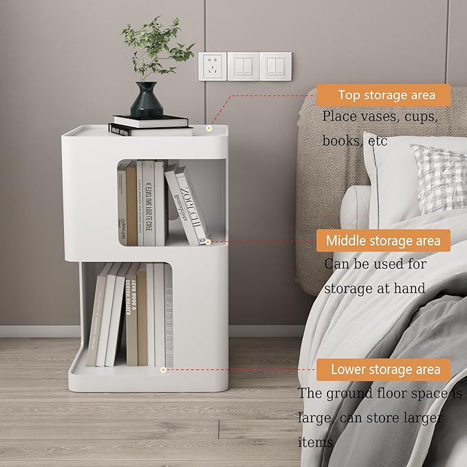 White Side Table, Modern Nightstand Metal End Table - Image 3