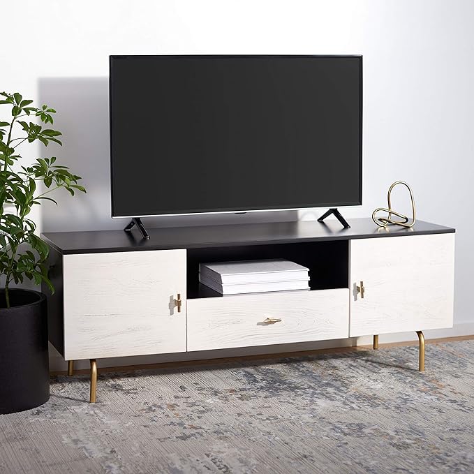 SAFAVIEH Genevieve TV Stand for up to 65" Flatscreen – Black & White Washed by SAFAVIEH