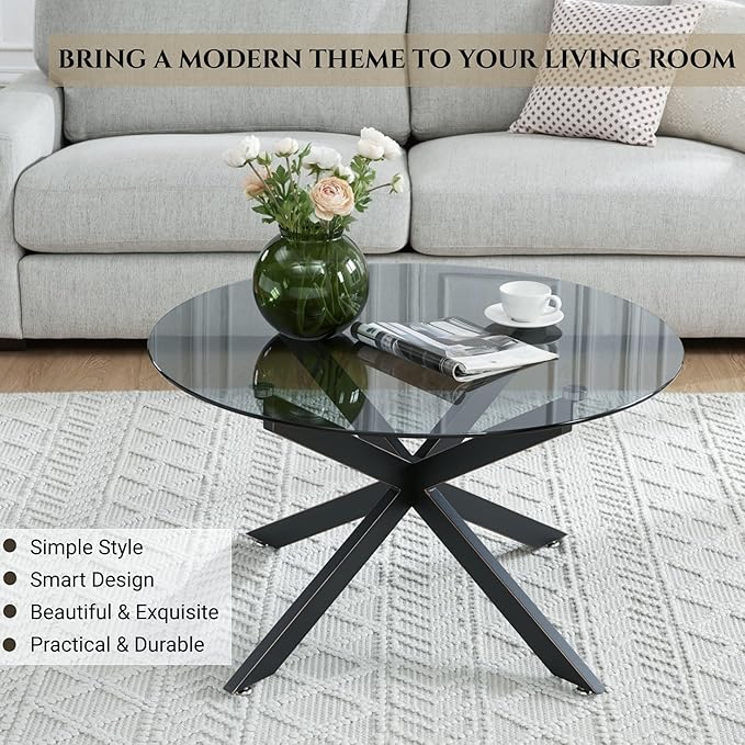 Round Glass Coffee Tables for Living Room, Home Office, Modern & Simple Center - Image 3