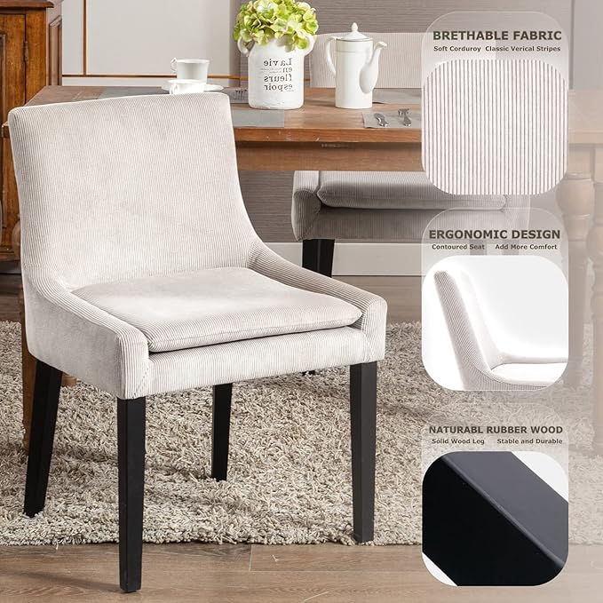 COLAMY Modern Dining Chairs Set of 4, Upholstered Corduroy Accent Side Leisure - Image 7