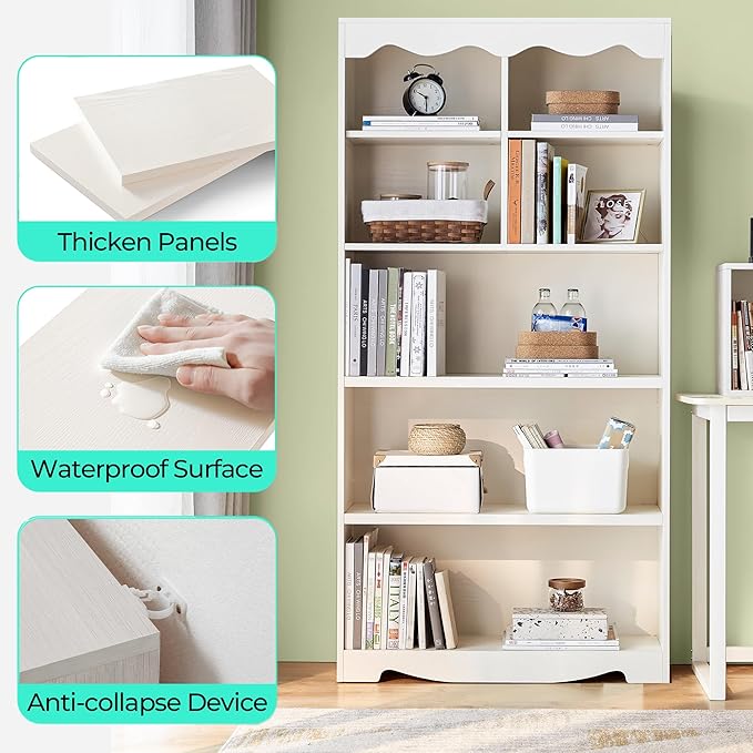 LINSY HOME 5-Shelf Bookcase Wooden, Open Floor Standing Cube Shelf Bookcase - Image 5