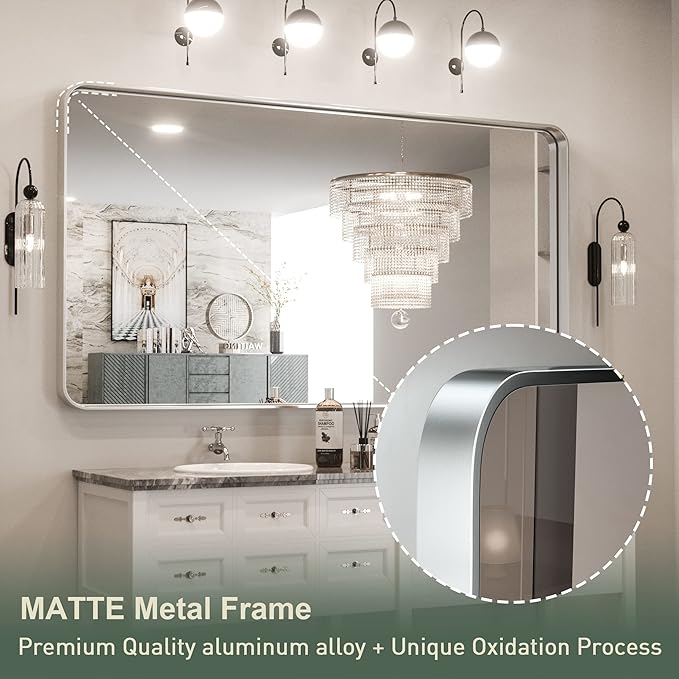 TokeShimi 60 x 36 Inch Brushed Silver Bathroom Mirror - Image 3