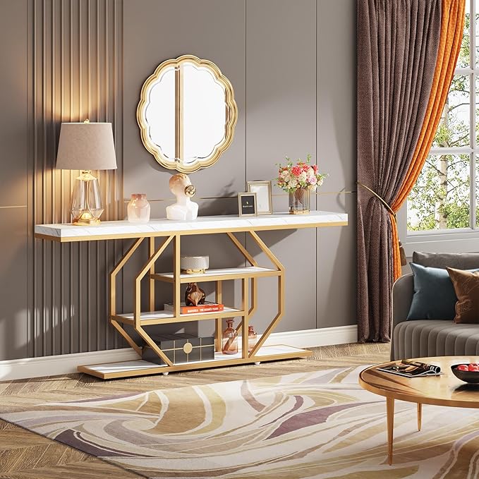 Tribesigns 70.9 inch Extra Long Console Table, Modern Gold Sofa Table Behind - Image 5