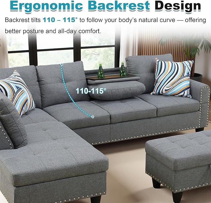 97.5" Oversized Sectional Couch, L Shaped Couch - Image 6