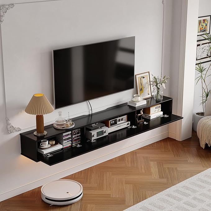 Retro Floating TV Console with 3 Doors, Wall Mounted TV Cabinet, Contemporary - Image 5