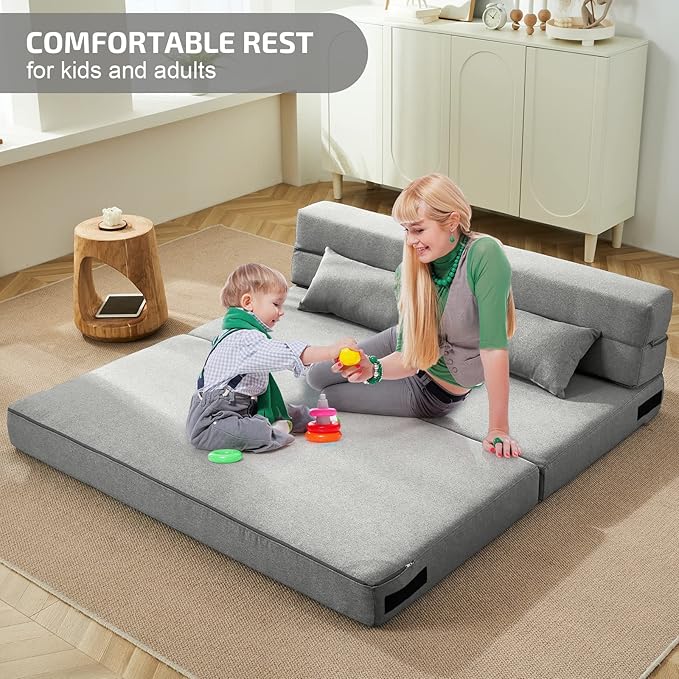 Folding Sofa Bed with Pillows- Convertible Chair Floor Couch & Sleeping Mattress - Image 4