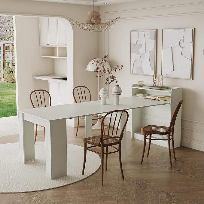 118" Extendable Dining Table for 6-10 Person, Wooden Folding Narrow Dining Room by Curtainboro