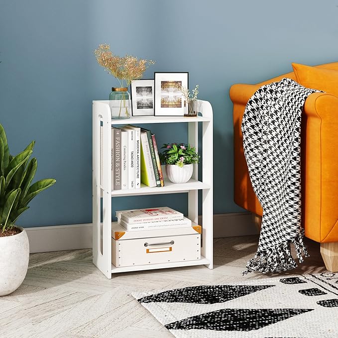 3 Tier End Table Nightstand White, Small Bookshelf - Image 2