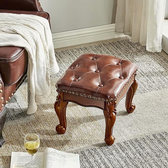 Foot Stool Ottoman with Microfiber Leather Cushion Footrest Sofa Stool - Image 3