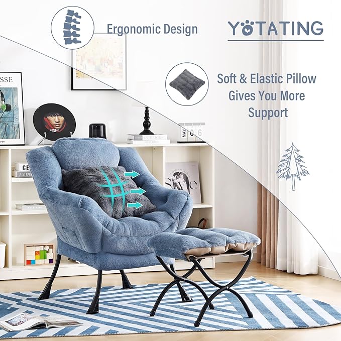 Lazy Chair with Ottoman, Comfy Reading Chair with Footstool & Throw Pillow - Image 8