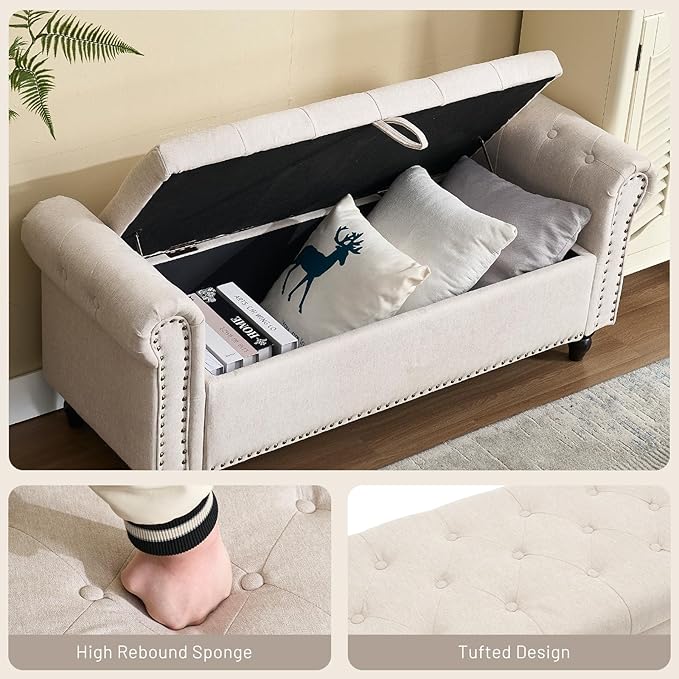 Furniliving 55” End of Bed Bench, Bedroom Bench - Image 4