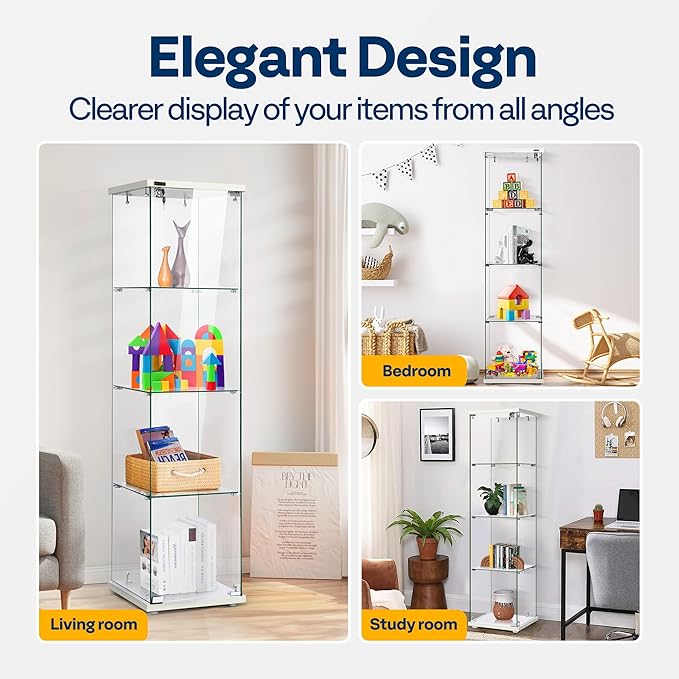VIVOHOME 4 Layers 15.7''W x 15.7''D x 62.6''H Glass Display Cabinet Countertop - Image 5