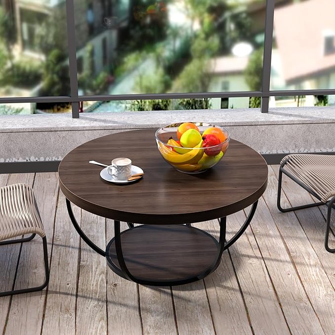 Round Coffee Table, 2-Tier Storage - Image 8