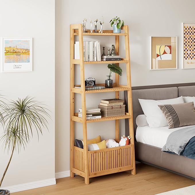 Bamjoy Bamboo Ladder Shelf, Bookshelf by Bamjoy