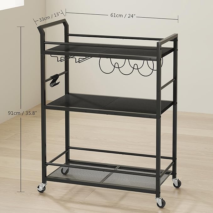 3 Tier Bar Cart, Home Bar Serving Cart - Image 5