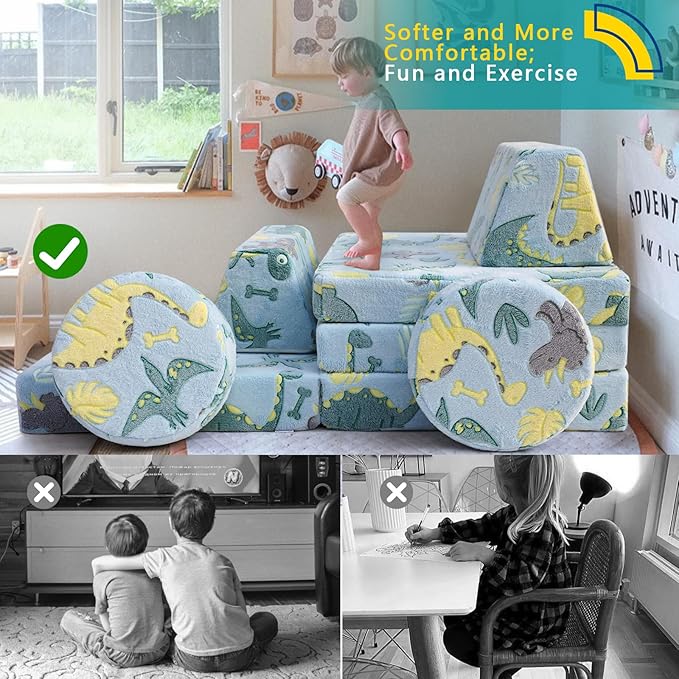 MeMoreCool Modular Glow Sofa for Kids, 8-Piece Convertible Foam Couch Play Set - Image 7
