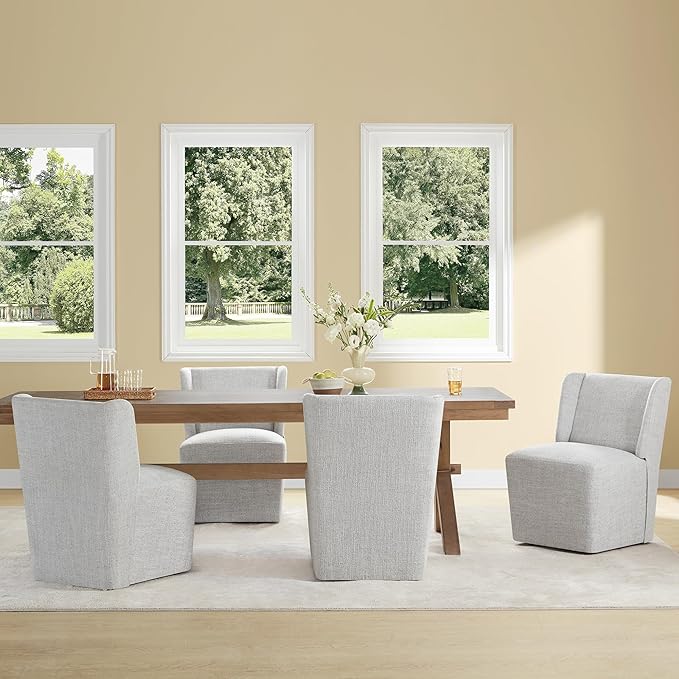 Upholstered Dining Chair with Casters Wingback Modern Side Armless Deskchair - Image 5