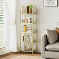 Homhedy Bookshelf Arched Display Racks, Metal Bookcase, Tempered Glass Shelves by Homhedy