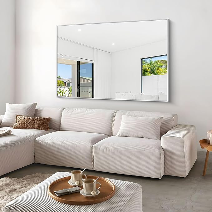 BONEWEI Silver Bathroom Mirror, 60x40 inch Wall Mirror - Image 6