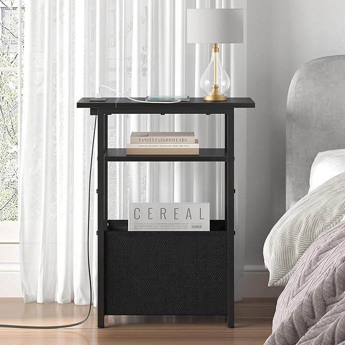 Narrow Side Table with Charging Station Set of 2, Small End Table - Image 6
