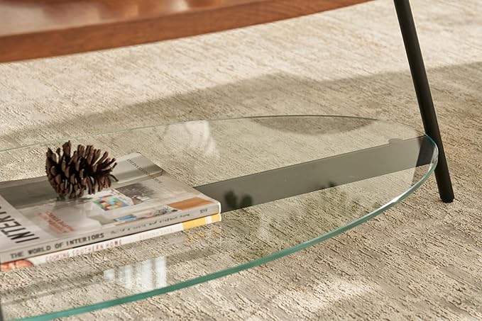 Shrine Glass Coffee Table, Glass and Wood Table, 43.3" D x 21.6" W x 15.7" H - Image 5