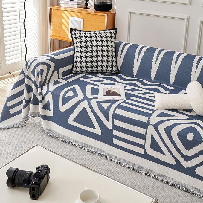 STACYPIK Jacquard Blue Geometric Sofa Cover Thick Soft Boho Couch Covers - Image 3