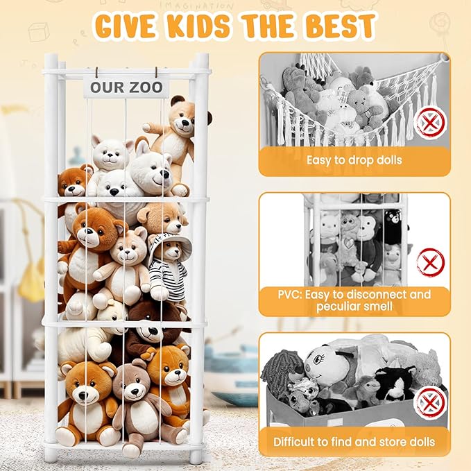 Stuffed Animal Storage & Organizer, Wooden Cute Zoo Toy Holder - Image 3