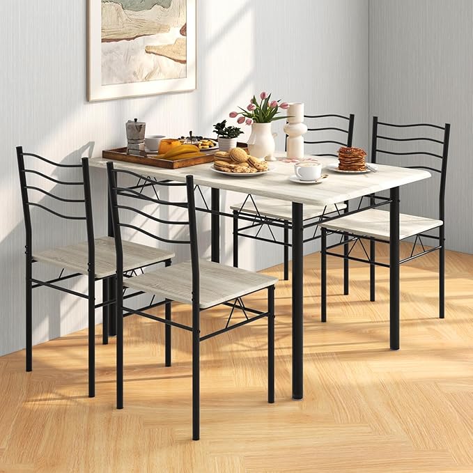5 PCS Dining Table Set Counter Height Table and Chairs Set W/Steel Structure - Image 2