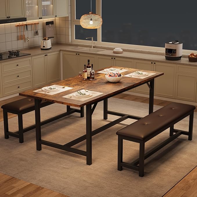 3-Piece Dining Table Set for 4-6 People, Extendable Kitchen Table Set - Image 4