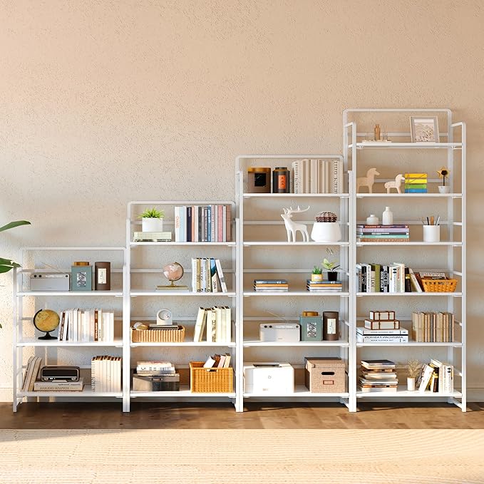 4NM No-Assembly 6 Tiers Folding Bookshelf Storage Shelves Vintage Bookcase - Image 5