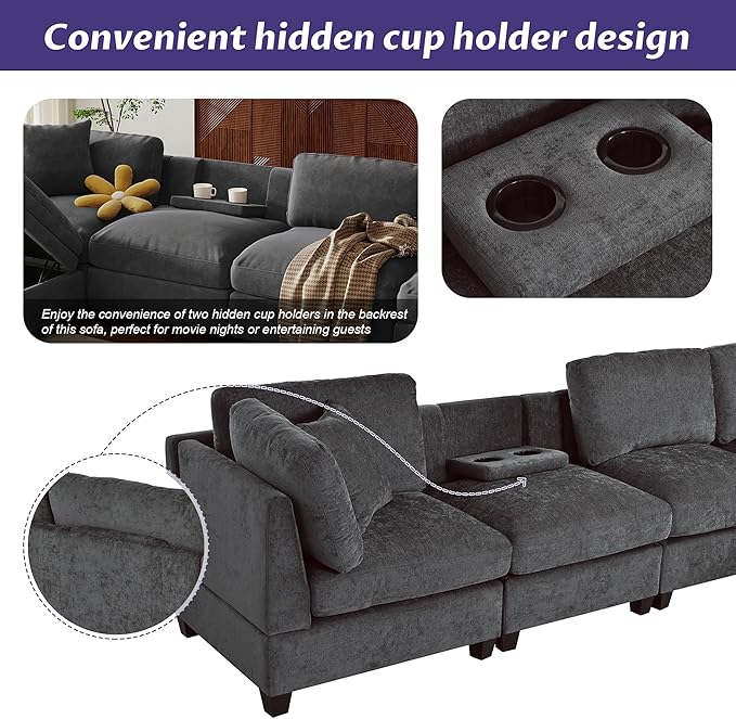 127.6 Inch 5-Seat Modular Convertible Sectional Sofa - Image 4