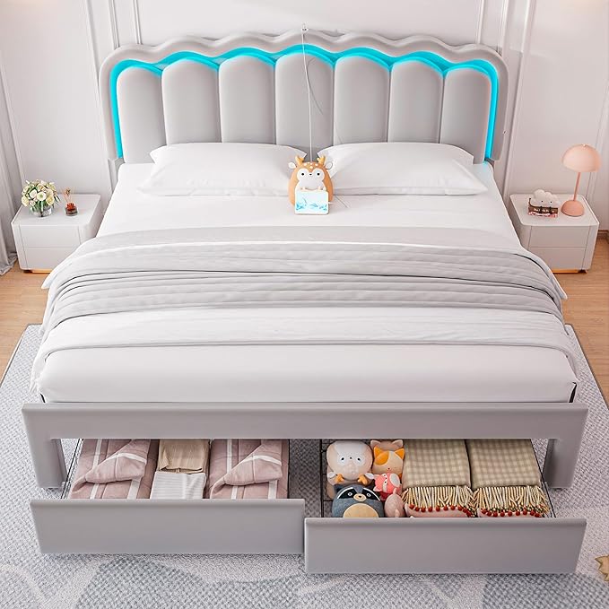 King Upholstered LED Bed Frame - Image 3