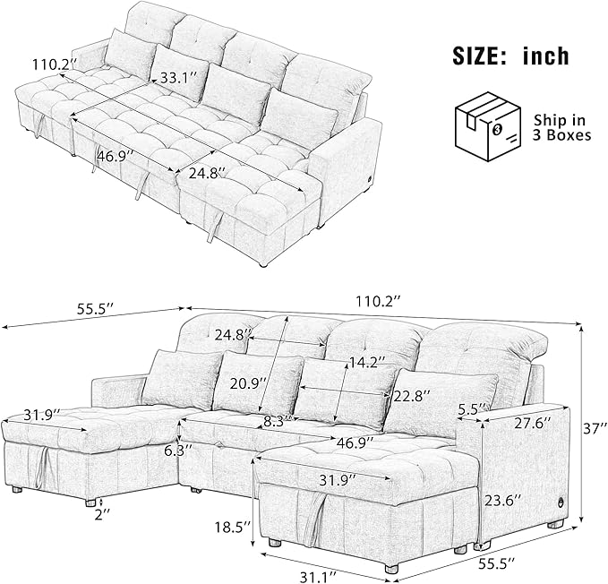 Ball & Cast 110.2" Oversized Versatile Sectional Sleep Sofa - Image 2