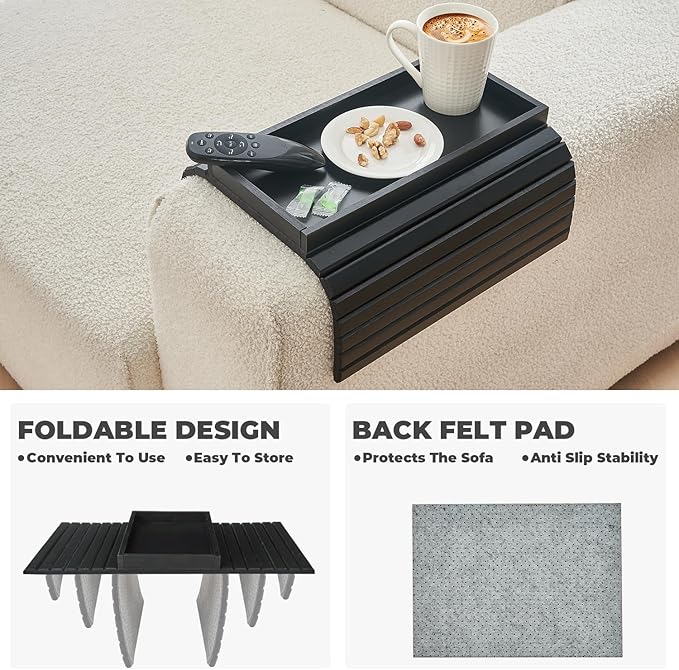 Bamboo Sofa Arm Tray, Anti Falling Couch Arm Tray Table, Foldable Couch Armrest - Image 3