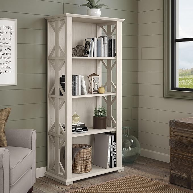 Bush Furniture Homestead 4 Shelf Farmhouse Bookcase in Linen White Oak - Image 2