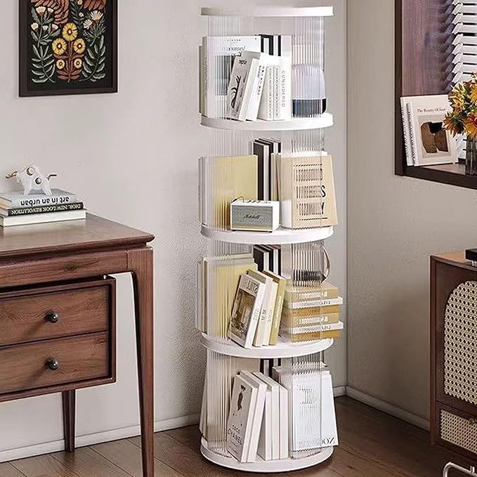 4 Tier Rotating Bookshelf Tower, 360 Display Rotating Bookshelf, 53.4 inch High - Image 4
