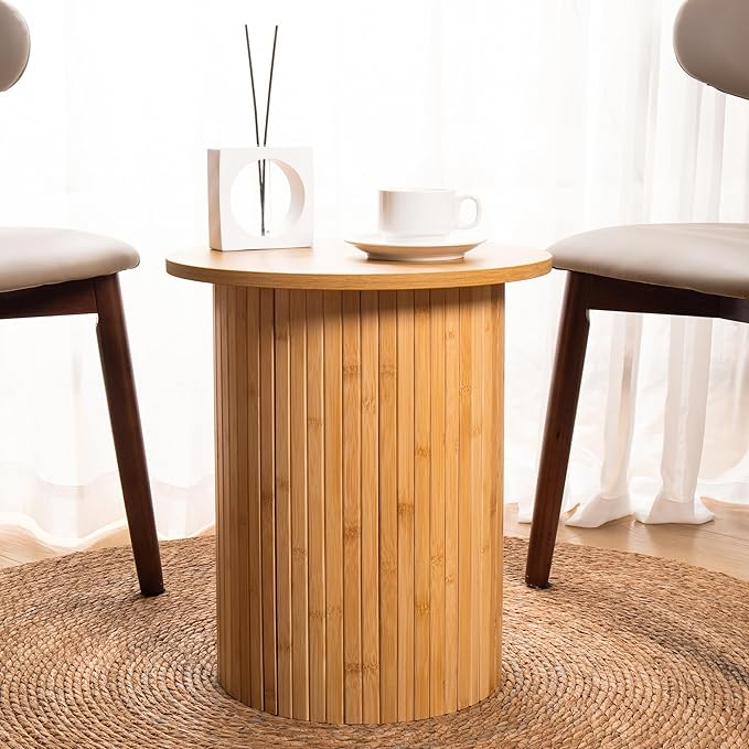 Handcrafted Round Fluted Pedestal End Table - Image 5