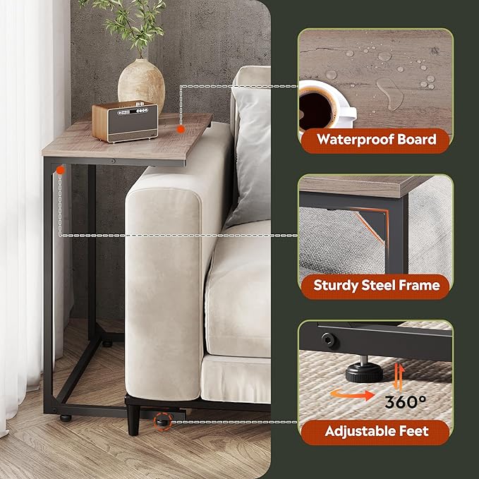 WLIVE C-Shaped End Table, Small Side Tables - Image 5