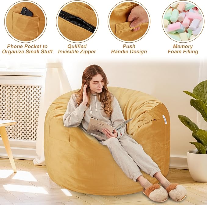 HABUTWAY Bean Bag Chair 3Ft Luxurious Velvet Ultra Soft Fur - Image 4