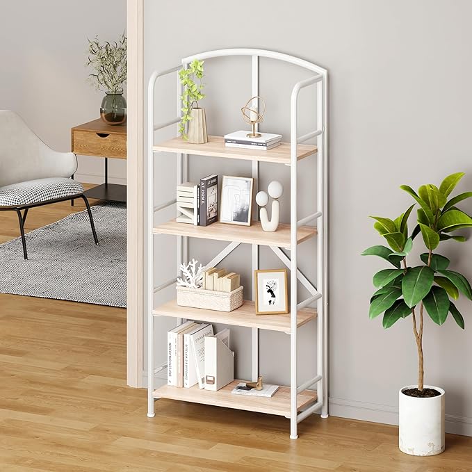 No-Assembly Folding Bookshelf Storage Shelves 4 Tiers Vintage Multifunctional - Image 2