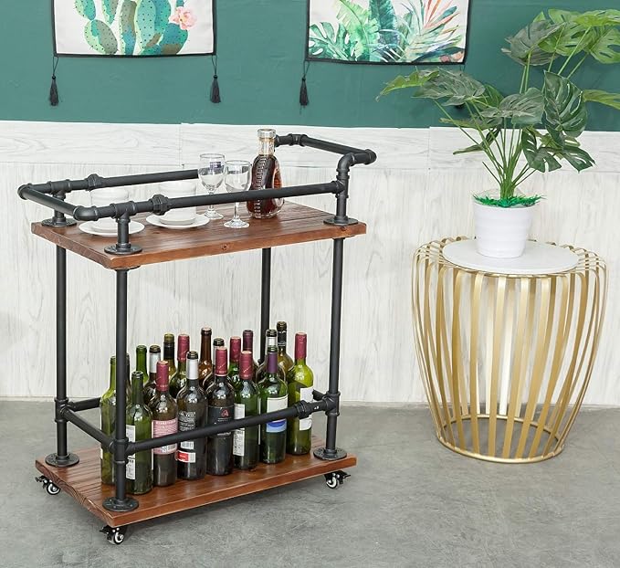 Industrial Pipe Bar Carts/Serving Carts/Kitchen Carts/Wine Rack Carts on Wheels - Image 3